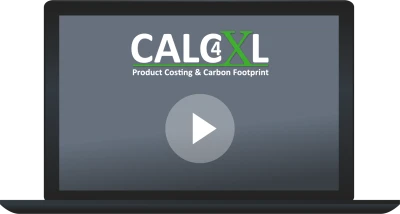 Bild eines Laptops mit dem CALC4XL-Logo auf dem Bildschirm und einer Abspieltaste zur Anzeige der Präsentation