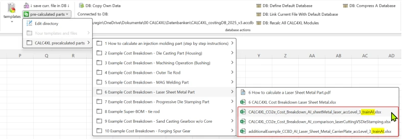 screenshot from CALC4XL pre-calculated AI-parts