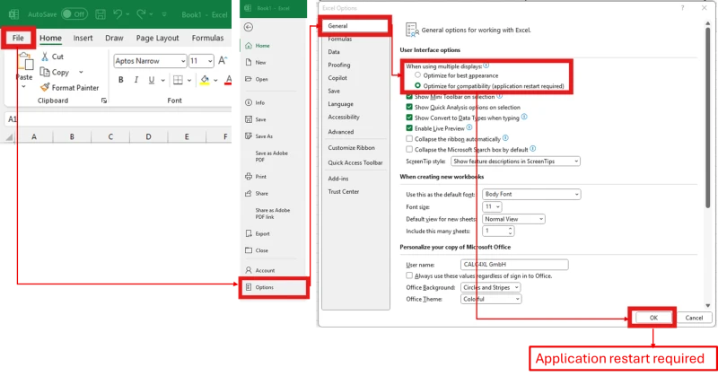 Screenshot with step-by-step instructions to activate compatibility mode