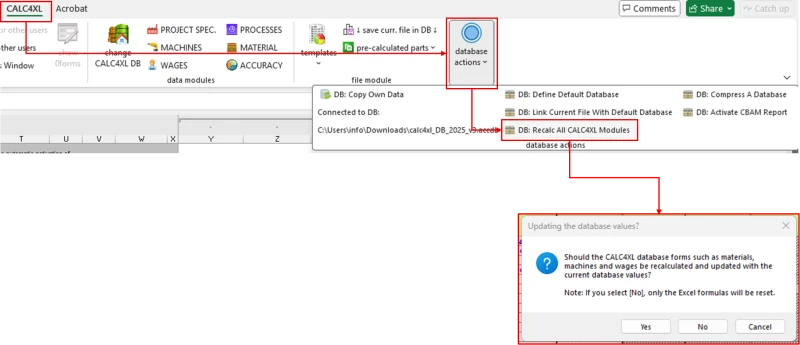 Screenshot with step-by-step instructions to recalculate