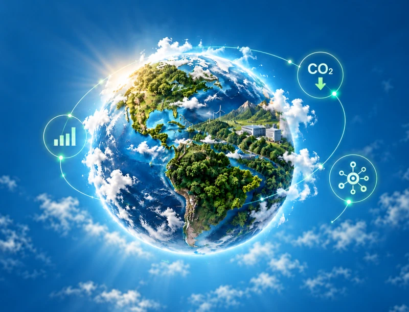 earth, which great woods and seas, round Icon CO2, calculation, AI