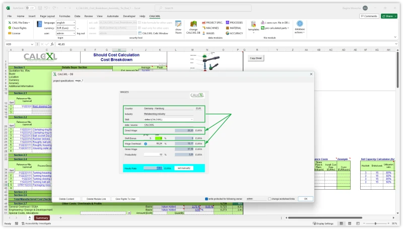 CACL4XL screenshot of wages