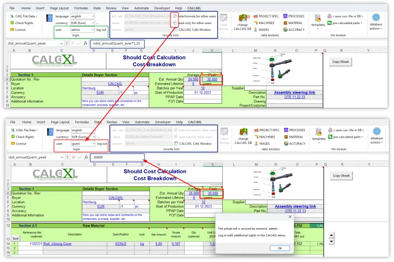 CACL4XL-Screenshot des Rechte- und Rollensystems
