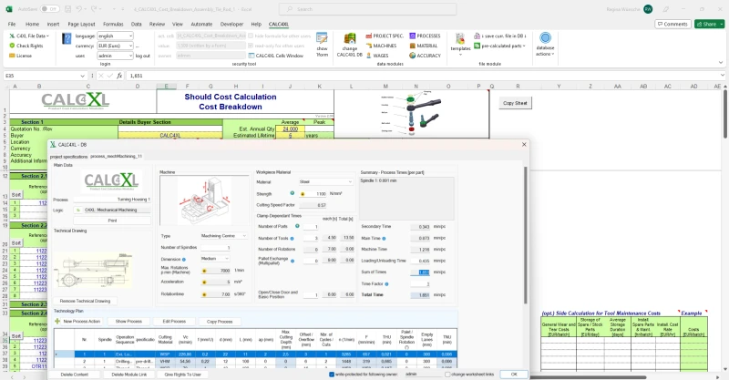 Das iPad zeigt einen Screenshot einer Excel-Tabelle mit der CALC4XL-Software