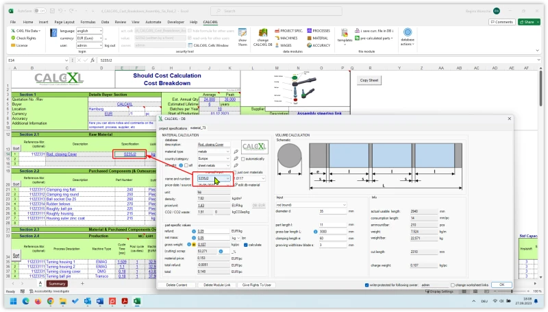 CACL4XL Bildschirmfoto der Excel-Integration
