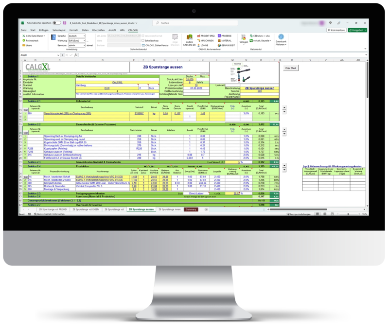 Der Computer zeigt die CALC4XL-Software