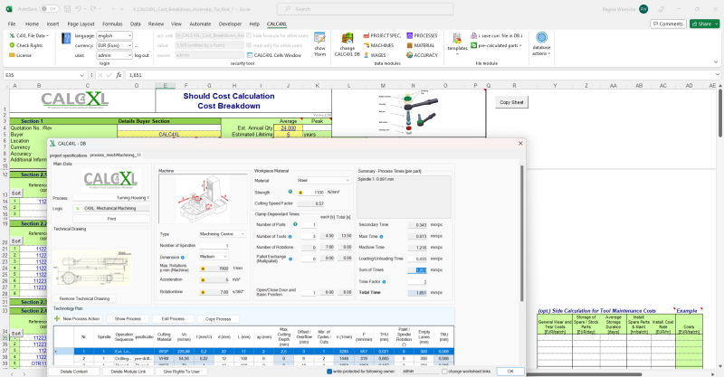 Das iPad zeigt einen Screenshot einer Excel-Tabelle mit der CALC4XL-Software