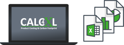 Bild eines Laptops mit dem CALC4XL-Logo auf dem Bildschirm und den Symbolen einer Excel-Tabelle, eines Diagramms und eines Kreisdiagramms.